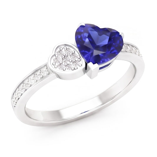 Heart Blue Sapphire Gemstone Ring 2.50 Carats Natural Earth Mined Diamond ( Not Lab Grown )s White Gold