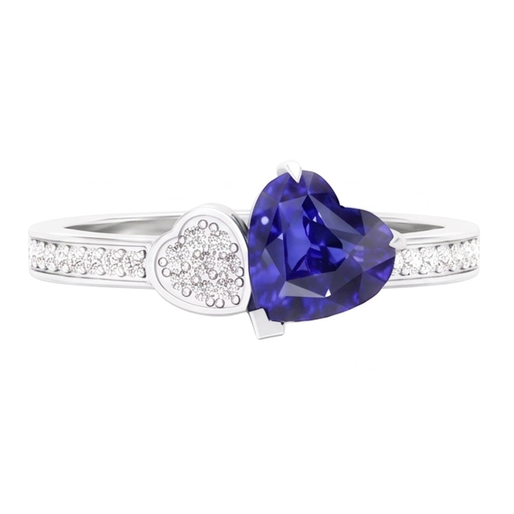 Heart Blue Sapphire Gemstone Ring 2.50 Carats Natural Earth Mined Diamond ( Not Lab Grown )s White Gold