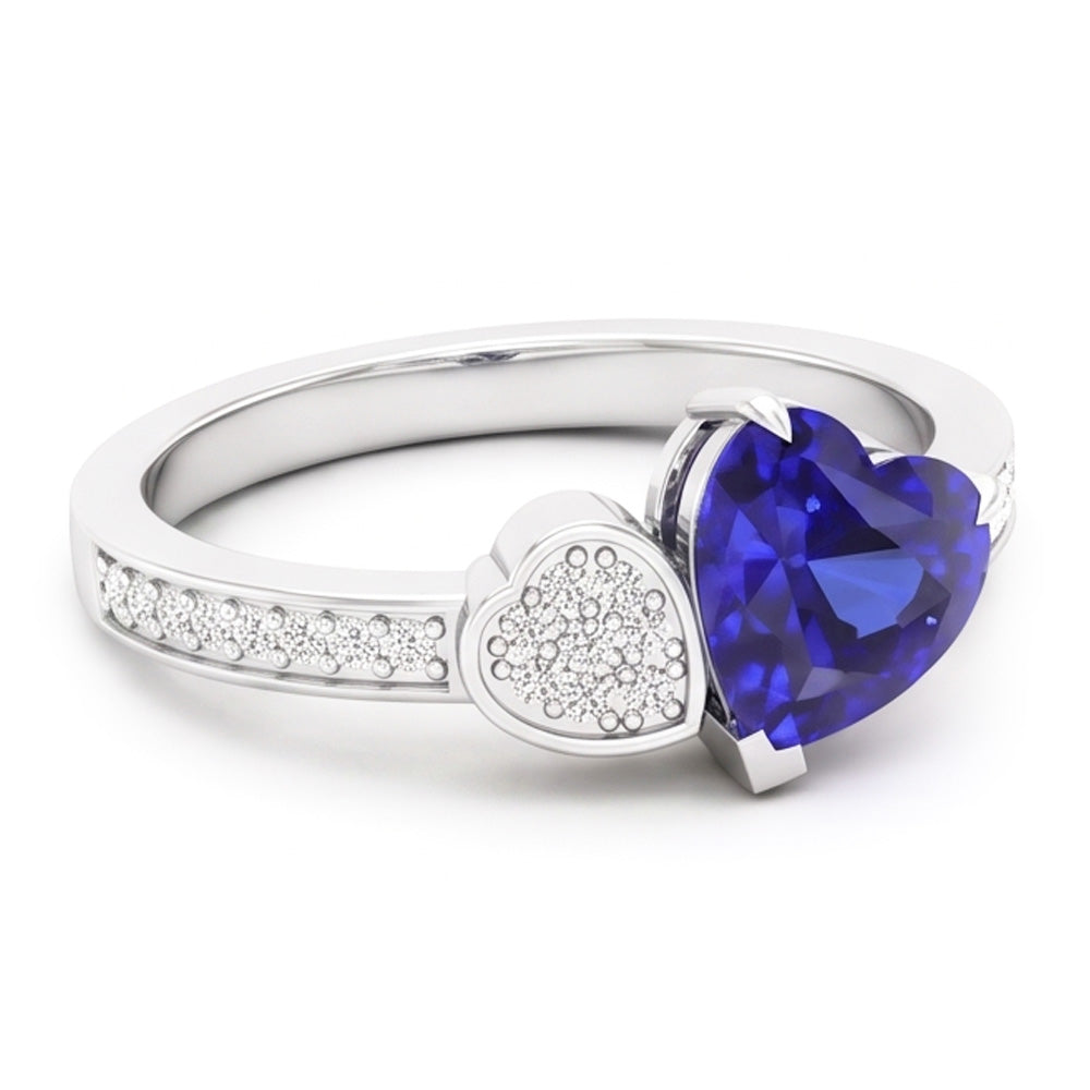 Heart Blue Sapphire Gemstone Ring 2.50 Carats Natural Earth Mined Diamond ( Not Lab Grown )s White Gold