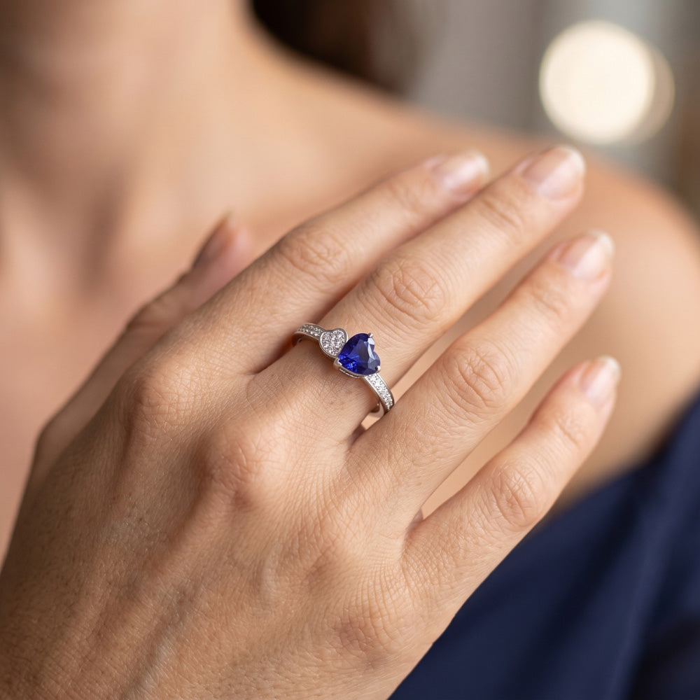 Heart Blue Sapphire Gemstone Ring 2.50 Carats Natural Earth Mined Diamond ( Not Lab Grown )s White Gold