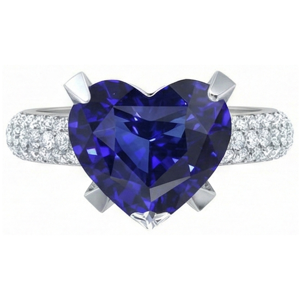 Heart Blue Sapphire Natural Earth Mined Diamond ( Not Lab Grown ) Ring 5 Carats White Gold Jewelry