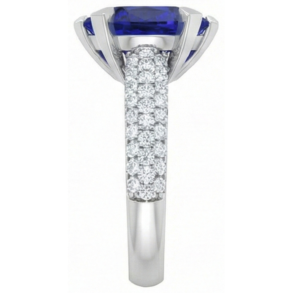 Heart Blue Sapphire Natural Earth Mined Diamond ( Not Lab Grown ) Ring 5 Carats White Gold Jewelry
