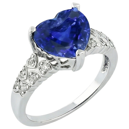 Heart Ceylon Color Blue Sapphire Ring With IGI CERTIFIED Diamonds 7 Carats Gold 14K