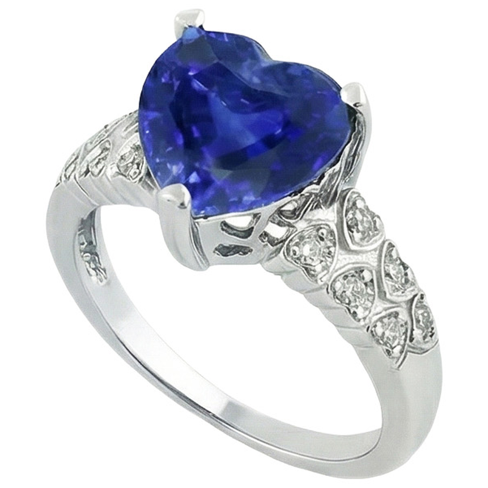 Heart Ceylon Blue Sapphire Ring With Natural Earth Mined Diamond ( Not Lab Grown )s 7 Carats Gold 14K