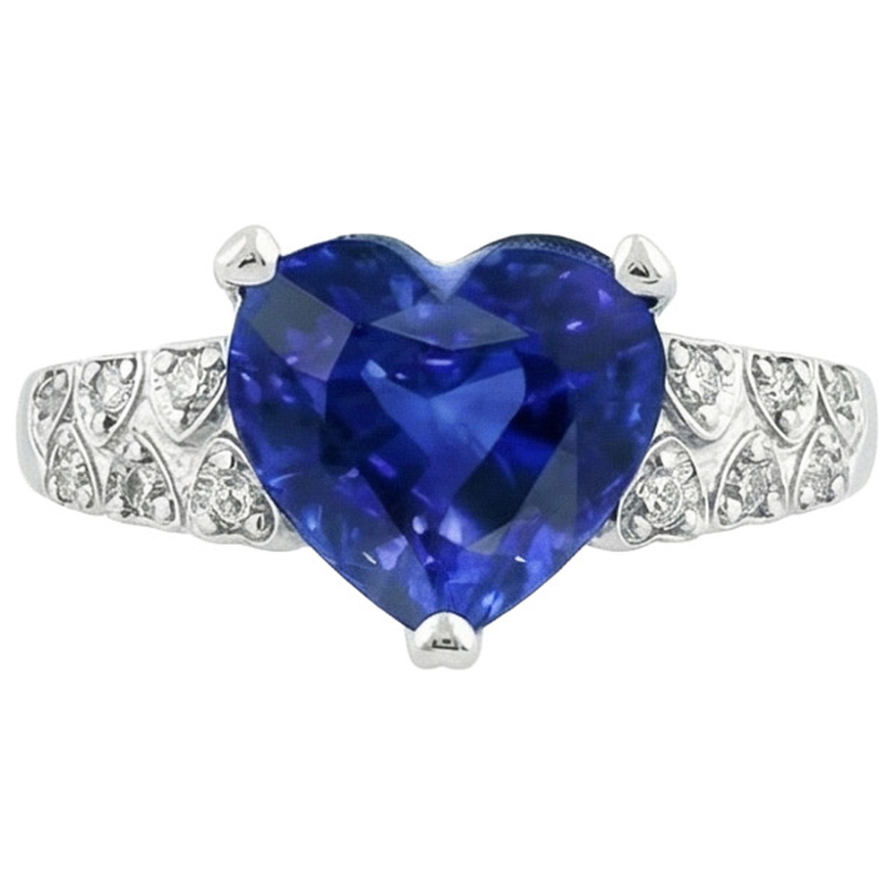 Heart Ceylon Blue Sapphire Ring With Natural Earth Mined Diamond ( Not Lab Grown )s 7 Carats Gold 14K