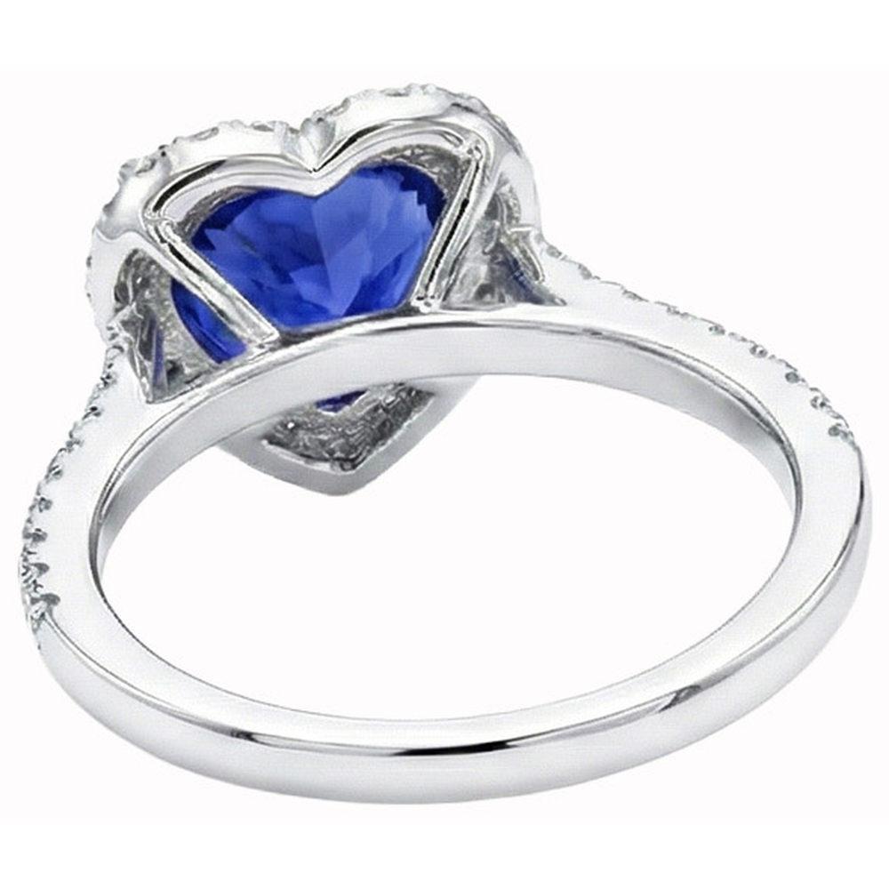 Heart Ceylon Sapphire Round Natural Earth Mined Diamond ( Not Lab Grown ) s Ring 4 Ct White Gold 14K
