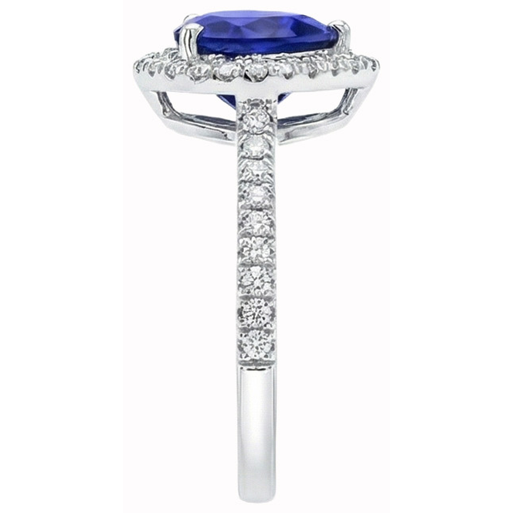 Heart Ceylon Sapphire Round Natural Earth Mined Diamond ( Not Lab Grown ) s Ring 4 Ct White Gold 14K
