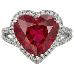 Heart Cut 7.75 Carats Red Ruby Natural Earth Mined Diamond ( Not Lab Grown )  Ring White Gold 14K