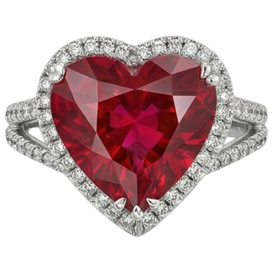 Heart Cut 7.75 Carats Red Ruby Natural Earth Mined Diamond ( Not Lab Grown )  Ring White Gold 14K