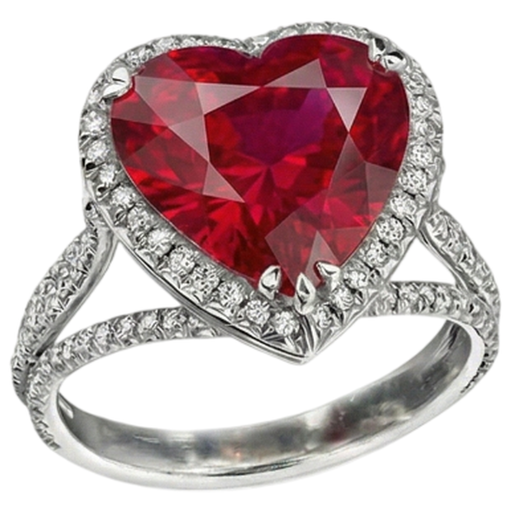 Heart Cut 7.75 Carats Red Ruby Natural Earth Mined Diamond ( Not Lab Grown )  Ring White Gold 14K