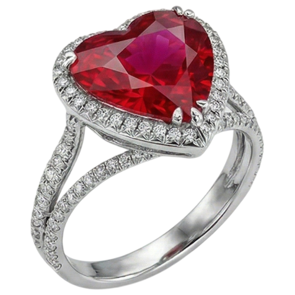 Heart Cut 7.75 Carats Red Ruby Natural Earth Mined Diamond ( Not Lab Grown )  Ring White Gold 14K
