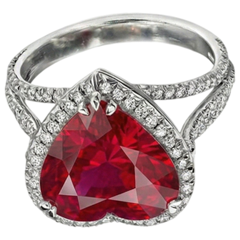 Heart Cut 7.75 Carats Red Ruby Natural Earth Mined Diamond ( Not Lab Grown )  Ring White Gold 14K
