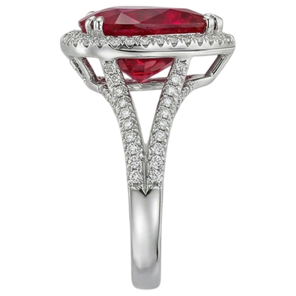 Heart Cut 7.75 Carats Red Ruby Natural Earth Mined Diamond ( Not Lab Grown )  Ring White Gold 14K