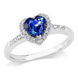 Heart Cut Ceylon Blue Sapphire Round Natural Earth Mined Diamond Ring Gold