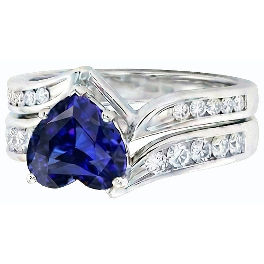 natural round sapphire 3.50ct ring on white background