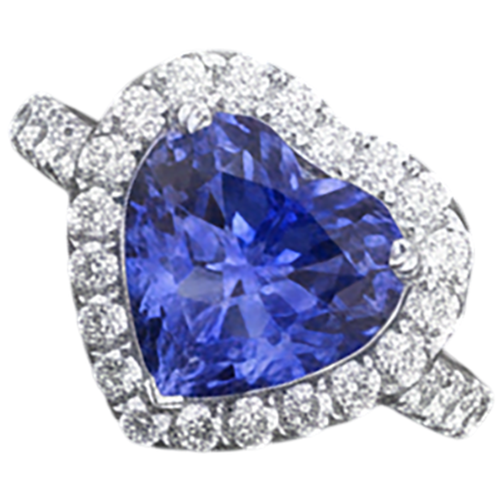natural round tanzanite 2.10ct ring close up detail