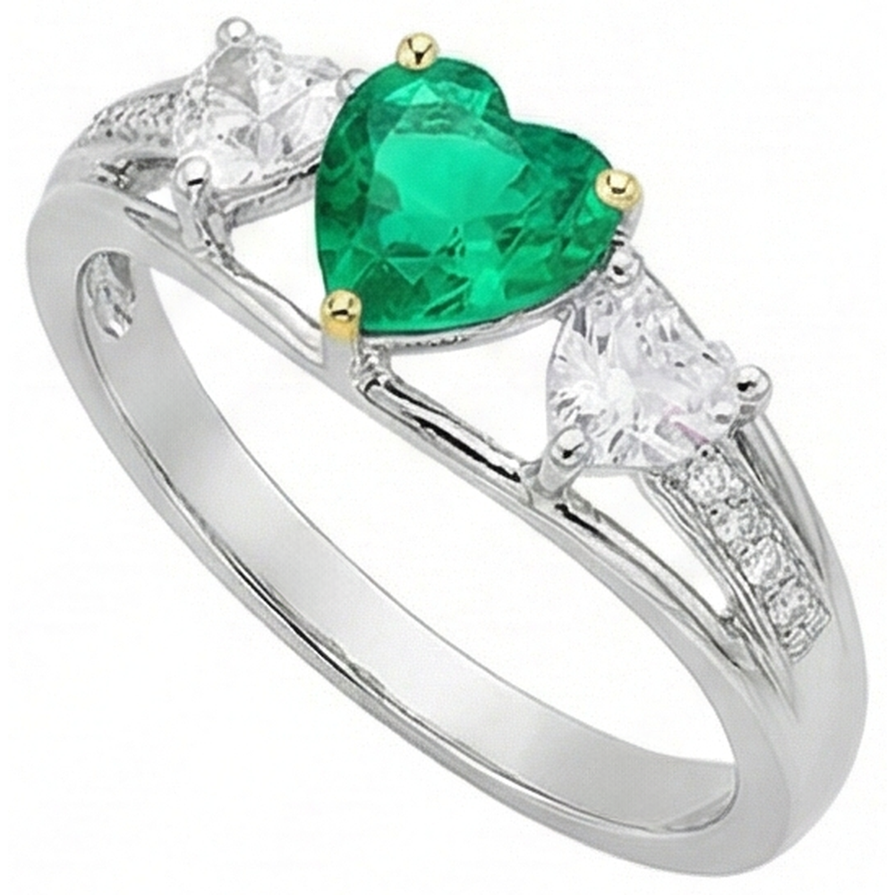 Colored Stone Ring 14K Two Tone Gold with Fine Emerald – front view