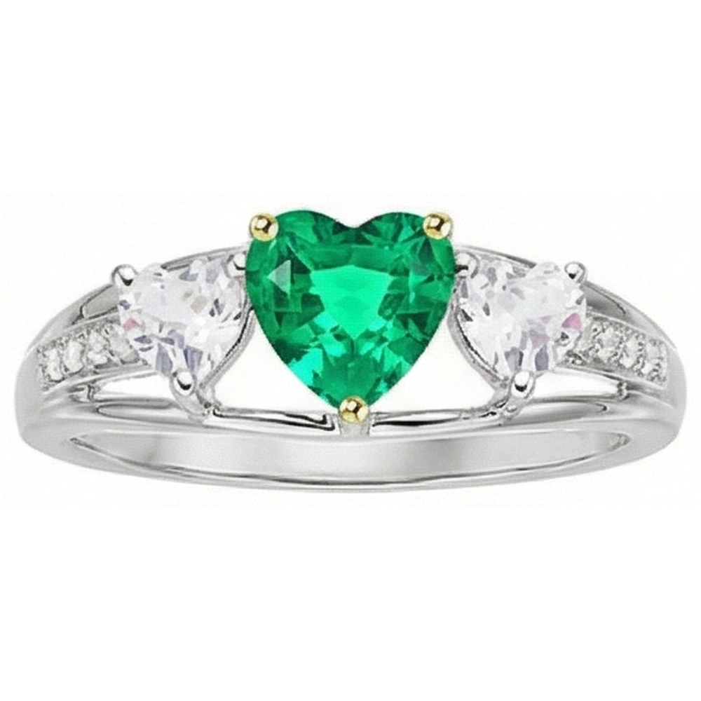 Fine Emerald Colored Stone Ring 1-ct 14K Two Tone Gold – angle view