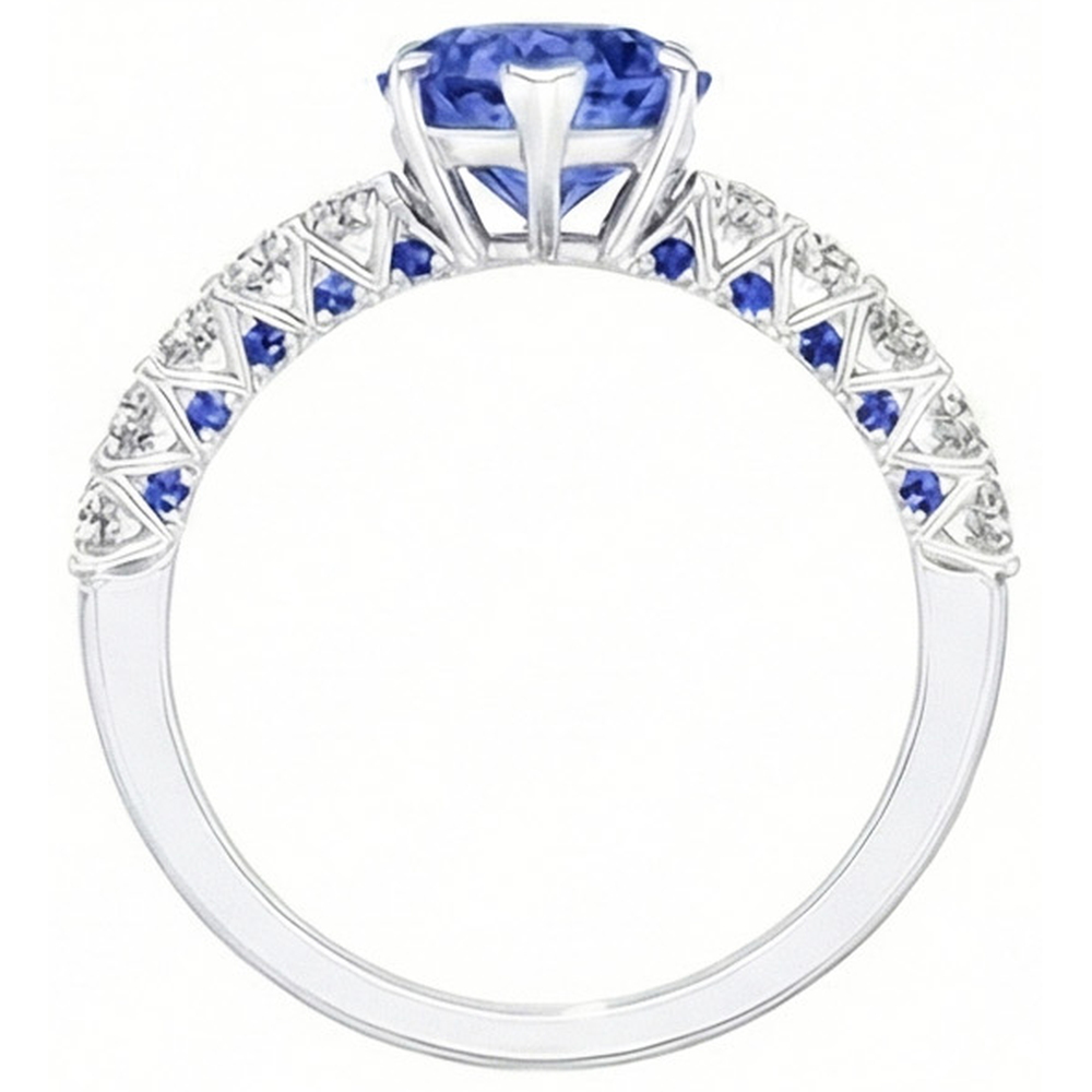 natural round sapphire 2.50ct ring profile view