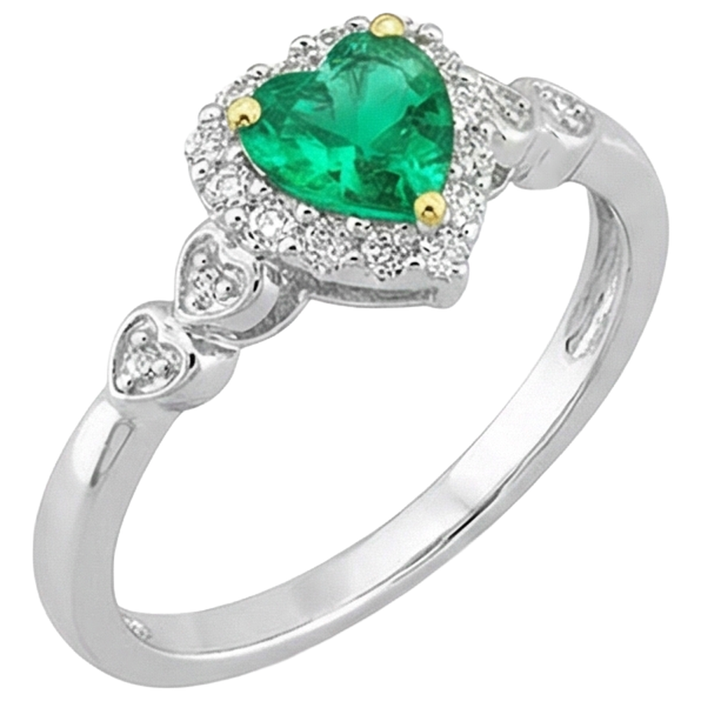 Colombian Emerald Heart Shape Gemstone Ring in 14 Karat Two Tone Gold – side view