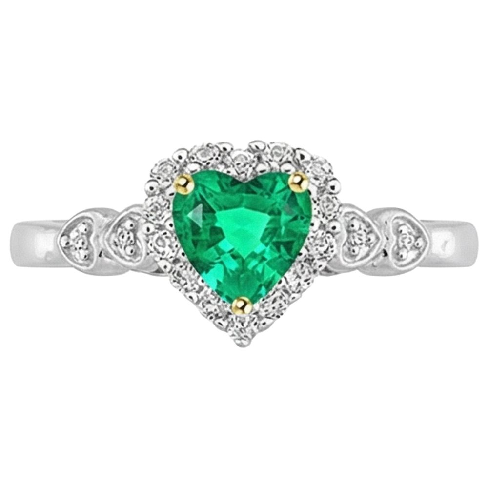 Colombian Emerald Heart Shape Gemstone Ring in 14 Karat Two Tone Gold – front view