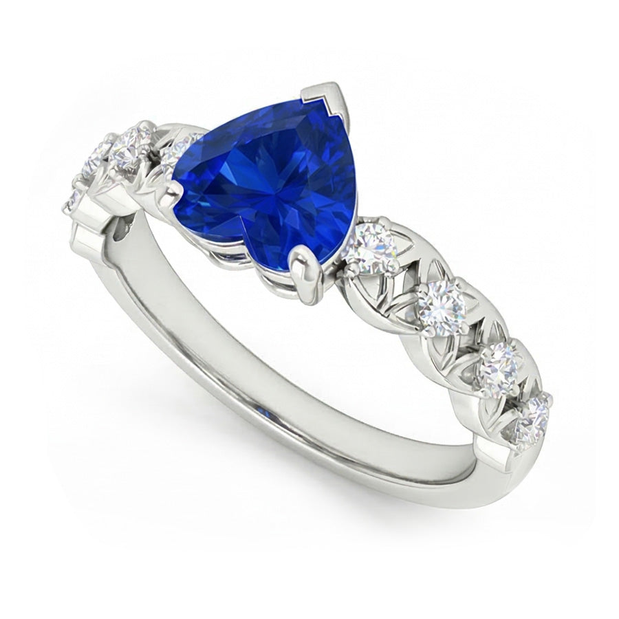 Heart Gemstone Sri Lankan Sapphire Ring With Accents 2.50 Carats