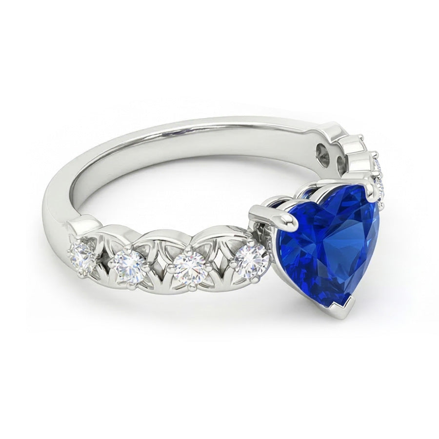 Heart Gemstone Sri Lankan Sapphire Ring With Accents 2.50 Carats