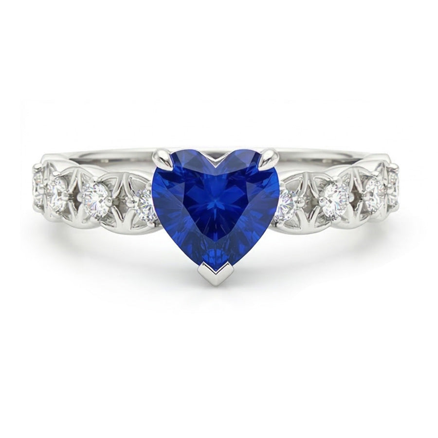 Heart Gemstone Sri Lankan Sapphire Ring With Accents 2.50 Carats