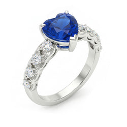 Heart Gemstone Sri Lankan Sapphire Ring With Accents 2.50 Carats