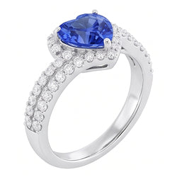 Heart Halo Light Blue Sapphire Ring 4.50 Carats Double Shank Jewelry