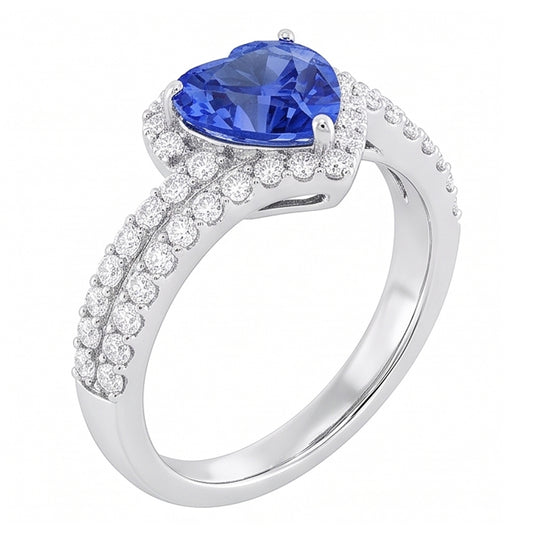 Heart Halo Light Blue Sapphire Ring 4.50 Carats Double Shank Jewelry