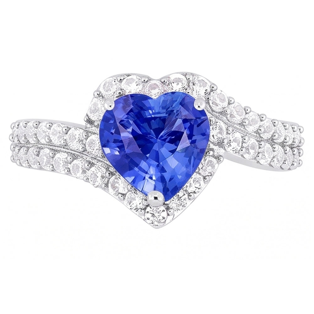 Heart Halo Light Blue Sapphire Ring 4.50 Carats Double Shank Jewelry