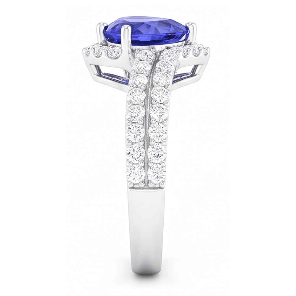 Heart Halo Light Blue Sapphire Ring 4.50 Carats Double Shank Jewelry