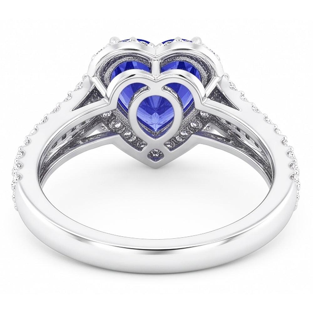 Heart Halo Light Blue Sapphire Ring 4.50 Carats Double Shank Jewelry