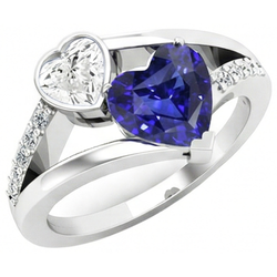 Heart Natural Earth Mined Diamond ( Not Lab Grown ) Bezel Set Blue Sapphire Ring Split Shank 3.25...