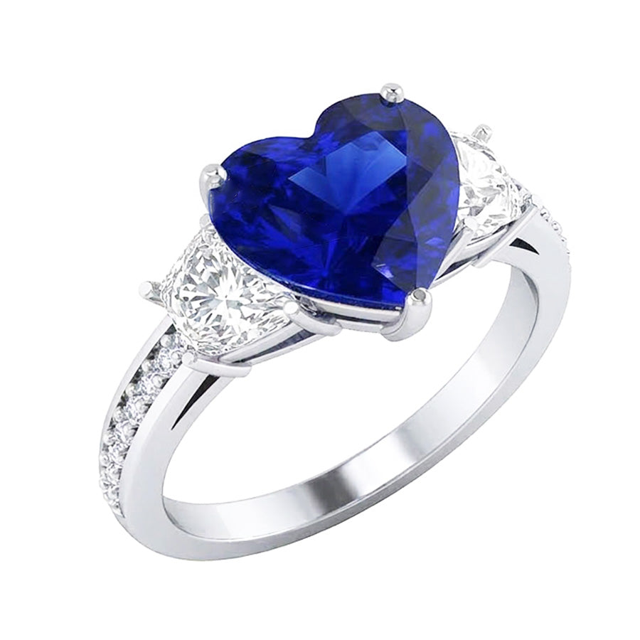 Heart Sapphire Engagement Ring With Round Natural Earth Mined Diamond ( Not Lab Grown )s Jewelry 4.50 Carats