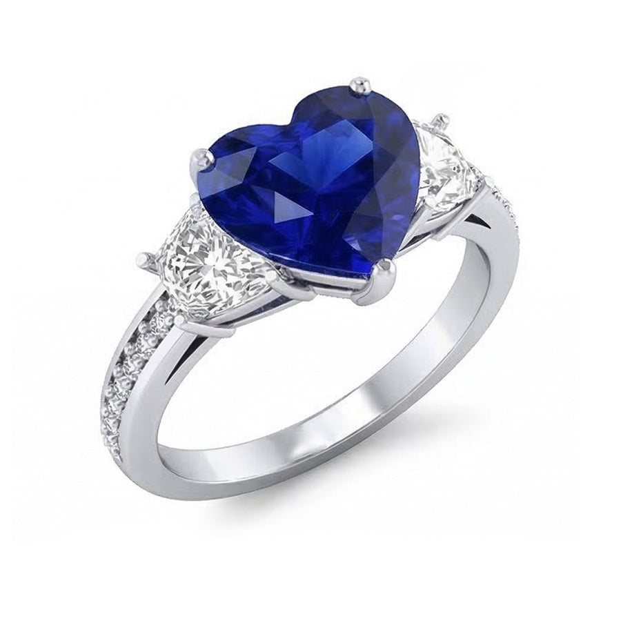 Heart Sapphire Engagement Ring With Round Natural Earth Mined Diamond ( Not Lab Grown )s Jewelry 4.50 Carats