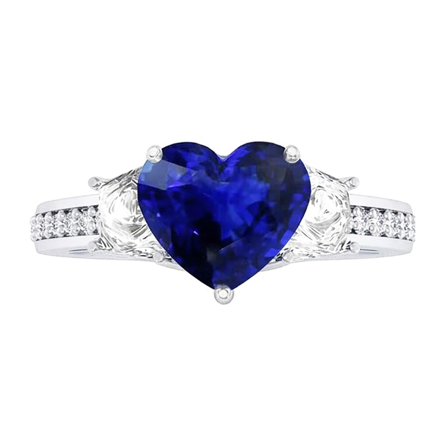 Heart Sapphire Engagement Ring With Round Natural Earth Mined Diamond ( Not Lab Grown )s Jewelry 4.50 Carats