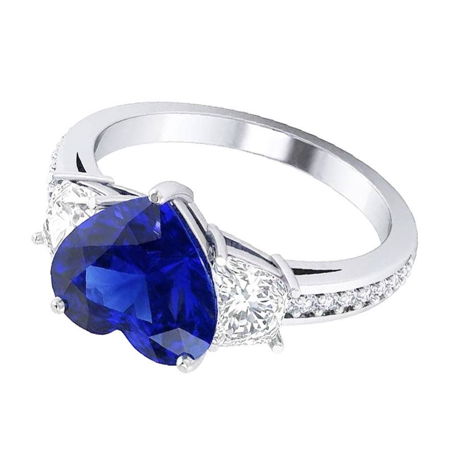 Heart Sapphire Engagement Ring With Round Natural Earth Mined Diamond ( Not Lab Grown )s Jewelry 4.50 Carats