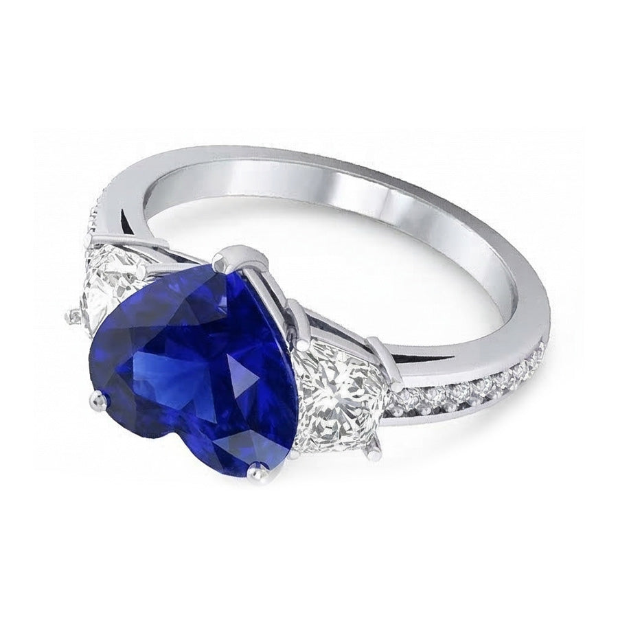 Heart Sapphire Engagement Ring With Round Natural Earth Mined Diamond ( Not Lab Grown )s Jewelry 4.50 Carats
