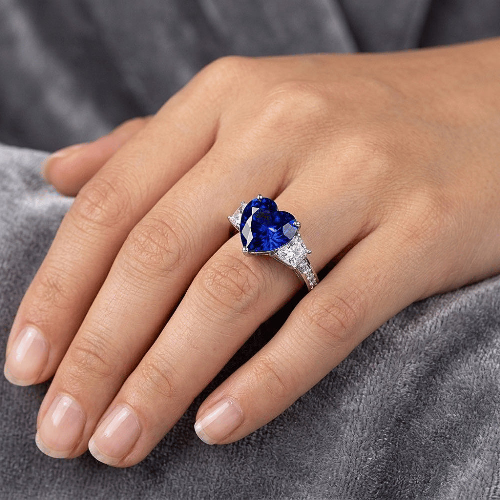 Heart Sapphire Engagement Ring With Round Natural Earth Mined Diamond ( Not Lab Grown )s Jewelry 4.50 Carats
