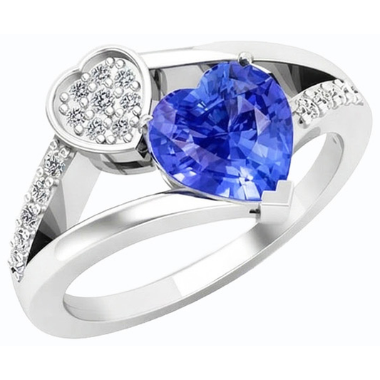 Heart Sapphire Gemstone Ring 2.50 Carats Natural Earth Mined Diamond ( Not Lab Grown ) Split Shank Gold