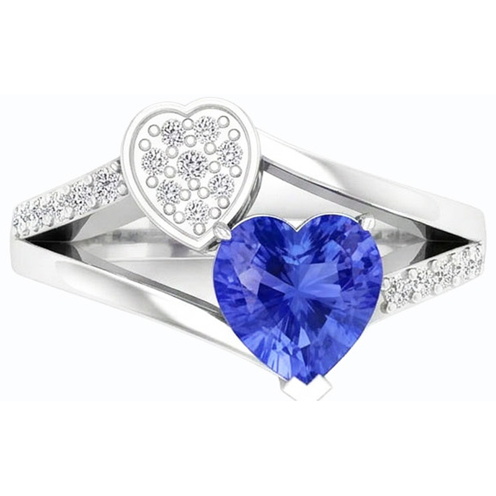 Heart Sapphire Gemstone Ring 2.50 Carats Natural Earth Mined Diamond ( Not Lab Grown ) Split Shank Gold