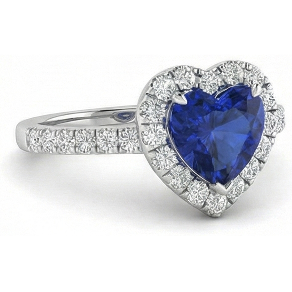 Heart Shape Ceylon Sapphire Natural Earth Mined Diamond Wedding Ring 3.90 Ct Gold 14K