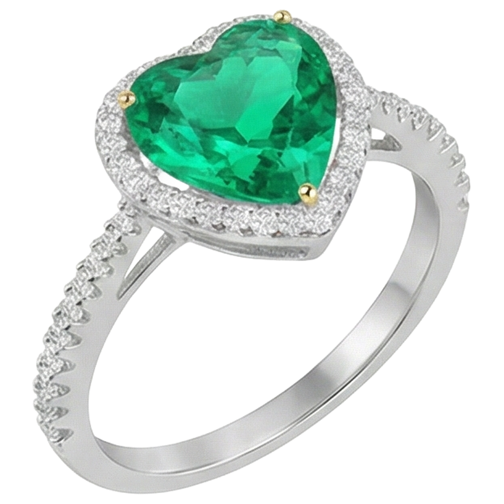 Earth-Mined Colombian Emerald Gemstone Ring 2 ct 14 Karat Two Tone Gold – front view