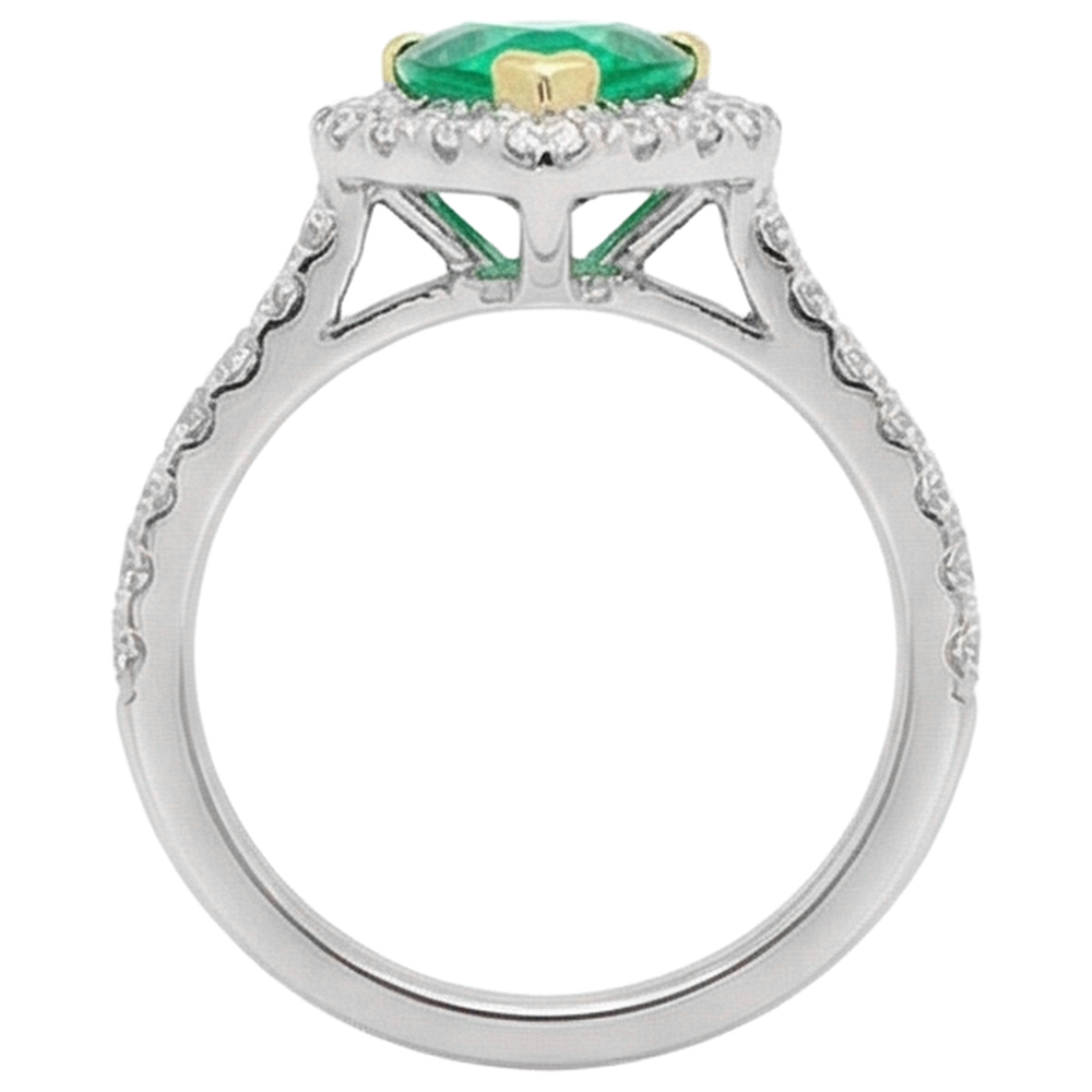 Heart Shape Fine Emerald ring in 14 Karat Two Tone Gold – top view