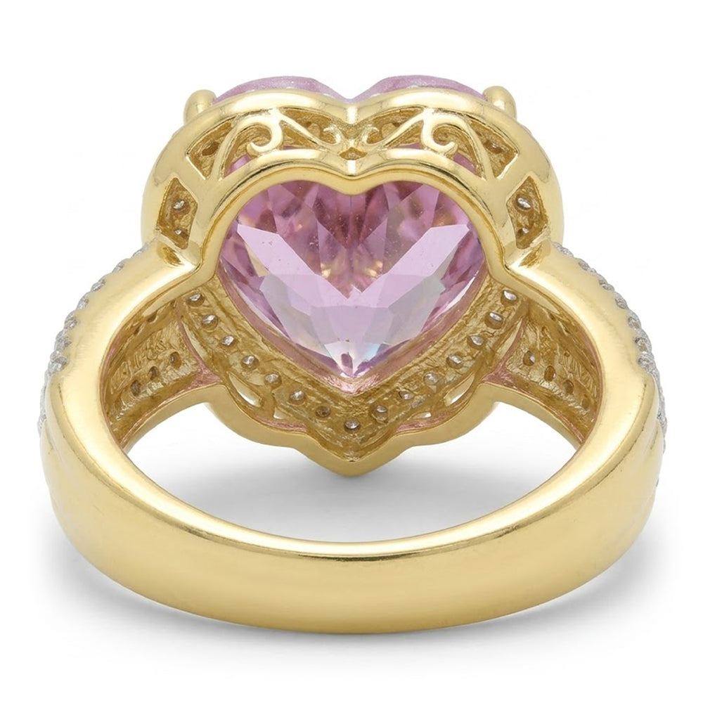 Heart Shape Kunzite With Round Natural Earth Mined Diamond ( Not Lab Grown )s 8.25 Ct. Ring Yellow Gold