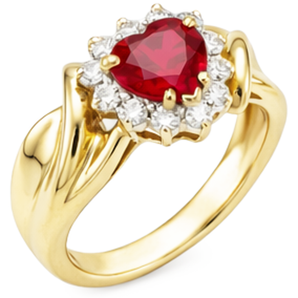 Heart Shaped Red Ruby Natural Earth Mined Diamond ( Not Lab Grown ) Ring 2.15 Carats Yellow Gold 14K