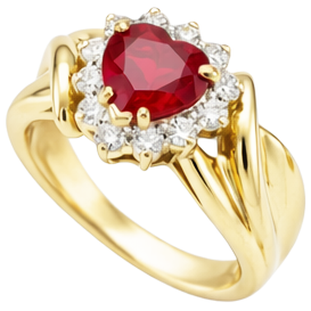 Heart Shaped Red Ruby Natural Earth Mined Diamond ( Not Lab Grown ) Ring 2.15 Carats Yellow Gold 14K