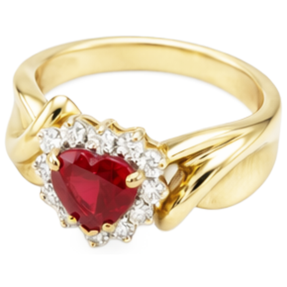 Heart Shaped Red Ruby Natural Earth Mined Diamond ( Not Lab Grown ) Ring 2.15 Carats Yellow Gold 14K